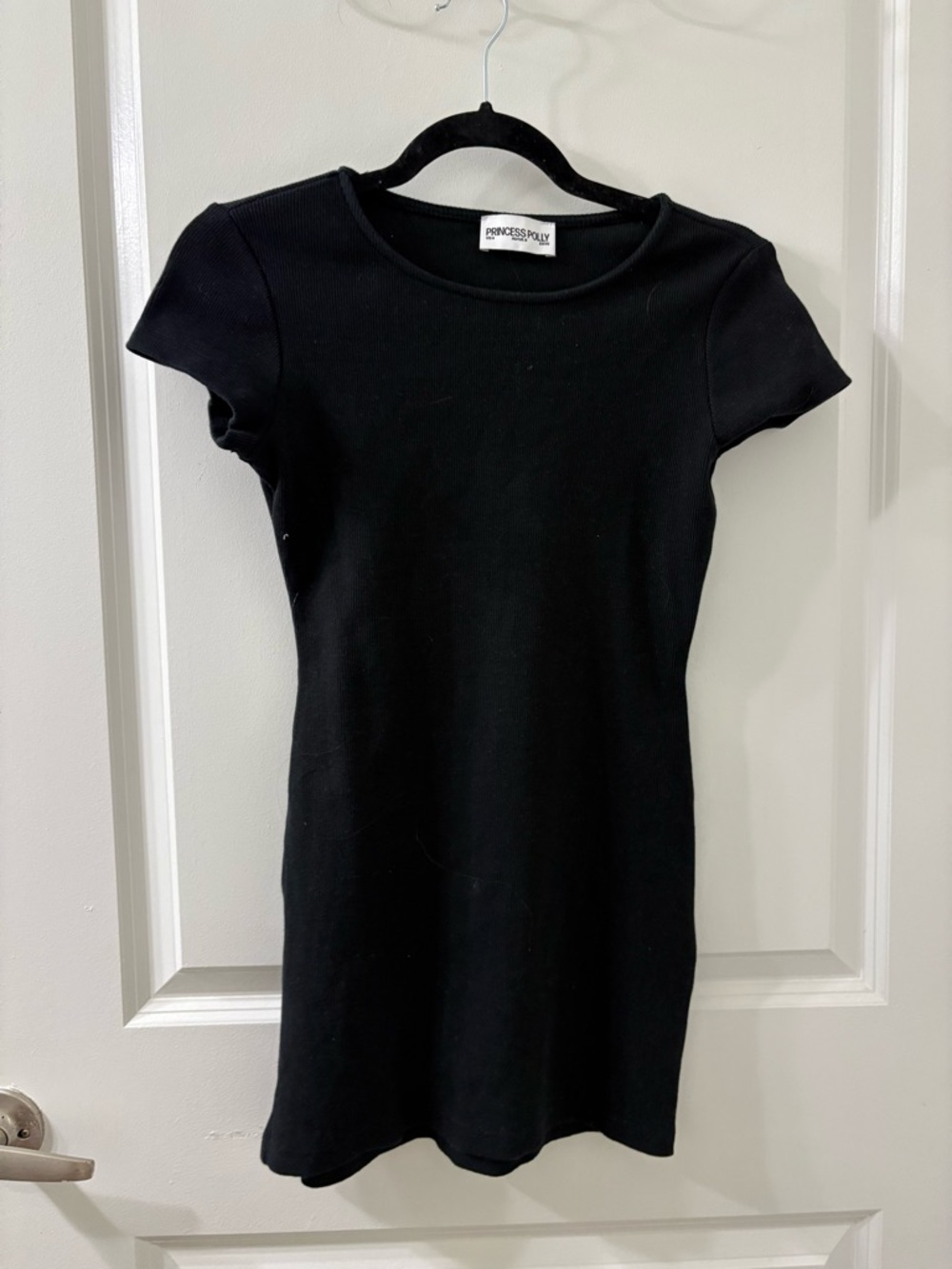 Princess Polly Black Ribbed Mini Dress with Short Sleeves